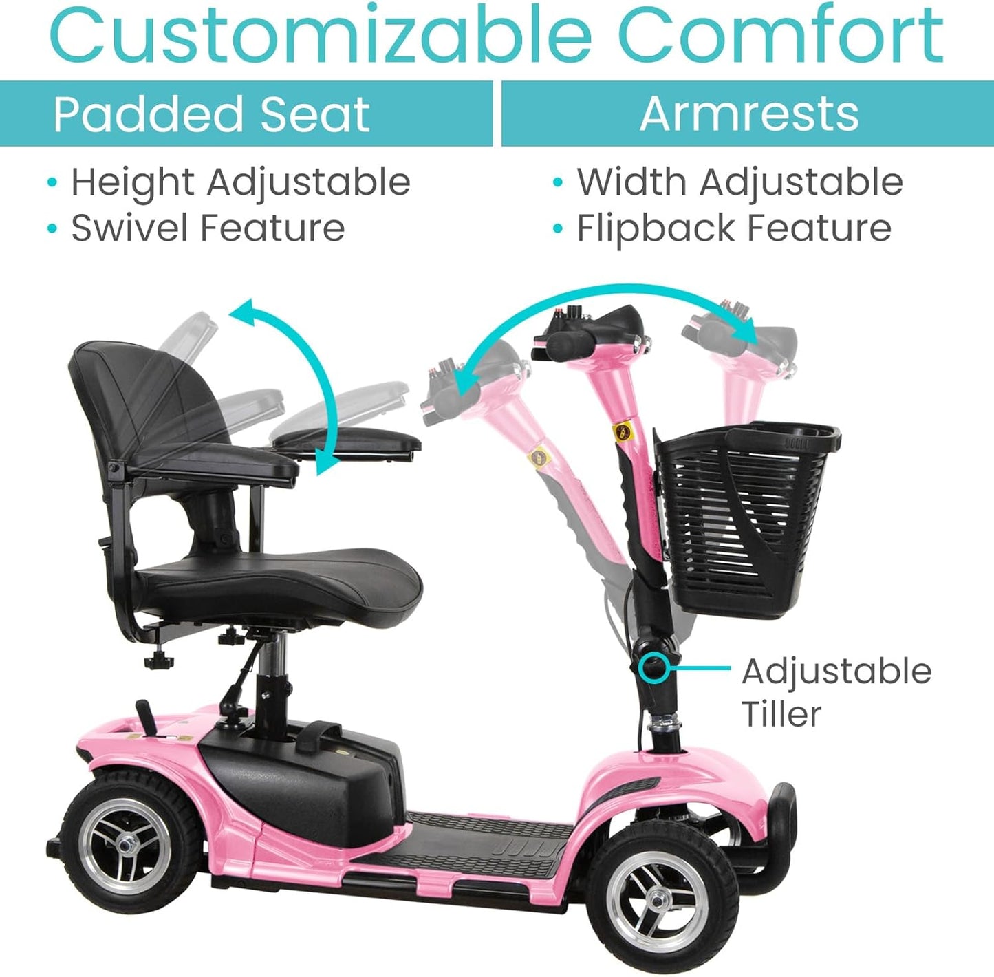 Vive 4 Wheel Mobility Scooter - Electric Powered Wheelchair Device - Compact Heavy Duty Mobile for Travel, Adults, Elderly - Long Range Power Extended Battery with Charger Included (Limited Edition)
