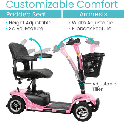 Vive 4 Wheel Mobility Scooter - Electric Powered Wheelchair Device - Compact Heavy Duty Mobile for Travel, Adults, Elderly - Long Range Power Extended Battery with Charger Included (Limited Edition)