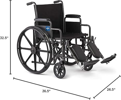 Comfortable Folding Wheelchair with Swing-Back, Desk-Length Arms and Elevating Footrests, 18”W x 16”D Seat