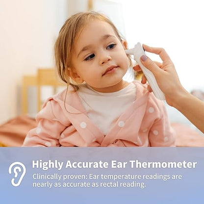 Ear and Forehead Thermometer, 2X Accuracy Infrared Digital Thermometer for Adults and Kids, 1 Second Reading, No Touch Baby with Fever Alarm