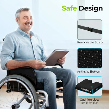 el Wheelchair Seat Cushion, Relieve Sciatica, Back, Coccyx, Pressure Sore and Ulcer Pain, Refreshing Ergonomic Chair Cushion with Waterproof Silk Fabric, Anti-Slip Cover