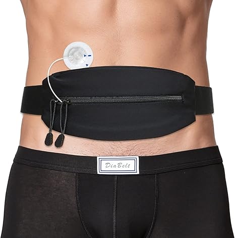 Insulin Pump Belt with Double Slide Zipper Pouch Medical Holder for Diabetic T1D Adjustable Waist Band Accessories Lightweight for Tubing Epipen Men Women Adult Black