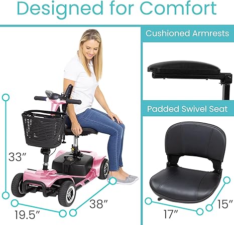 Vive 4 Wheel Mobility Scooter - Electric Powered Wheelchair Device - Compact Heavy Duty Mobile for Travel, Adults, Elderly - Long Range Power Extended Battery with Charger Included (Limited Edition)