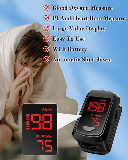 Pulse Oximeter Fingertip- Mini Oximeter Oxygen Saturation Monitor for SpO2/Heart Rate/PI, with Auto Graph Display