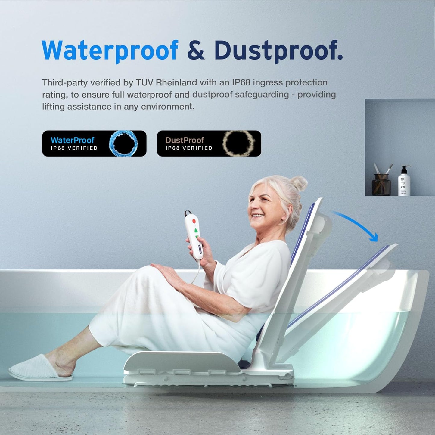 AYDMED 2-in-1 Lift Chair | Portable Cordless Rechargeable Electric Floor & Bath Chair Lift | Strong & Secure Engineering | Advanced Lifting Power with 308 lbs Lift Capacity | Waterproof & Dustproof