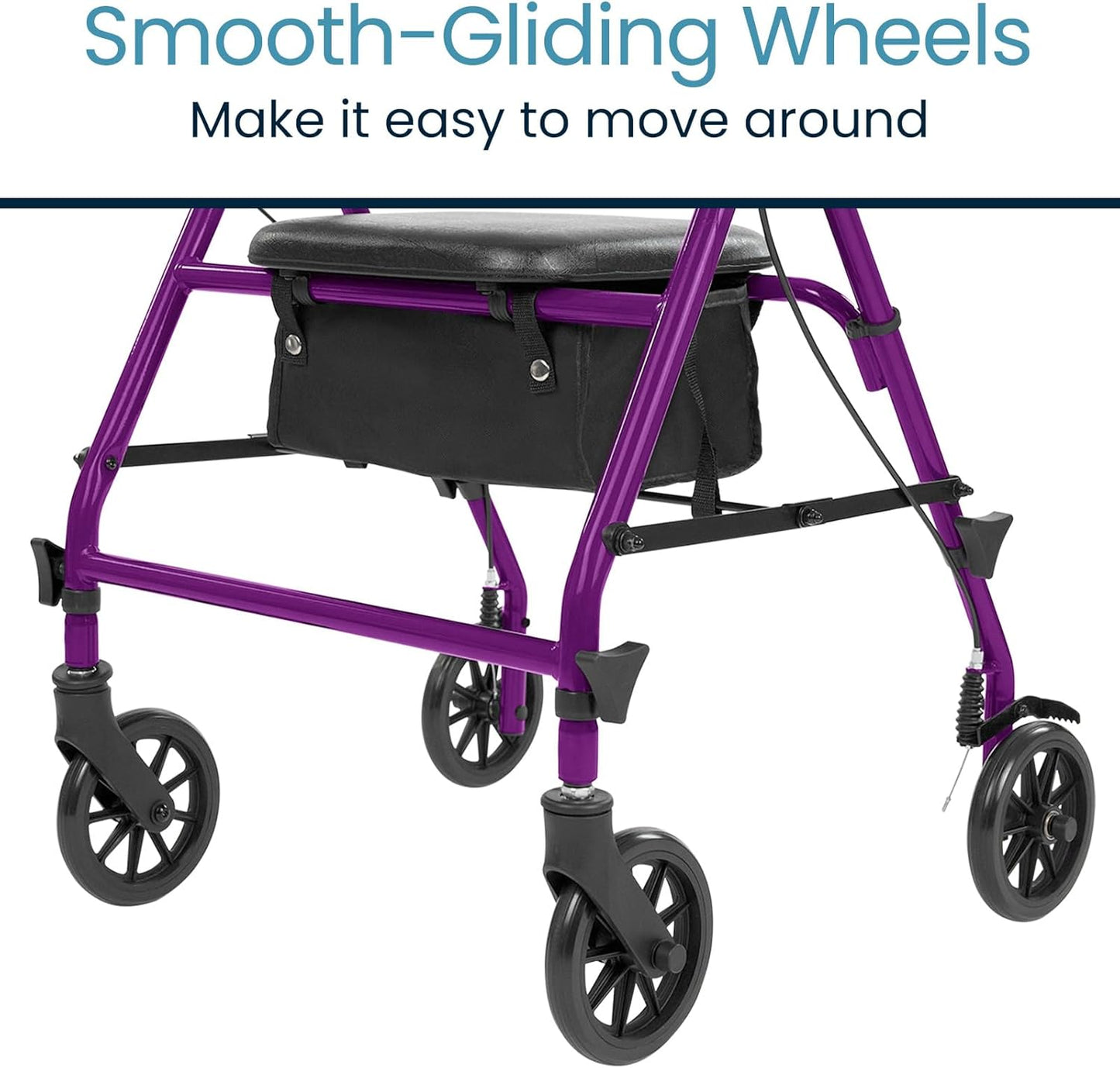 Vive Mobility Steel Rollator Walker with Seat - Foldable, Narrow, Rolling Senior Walker for Small Spaces - 4 Wheel Lightweight Adult Easy Drive with Underseat Storage, Adjustable Height (Purple)
