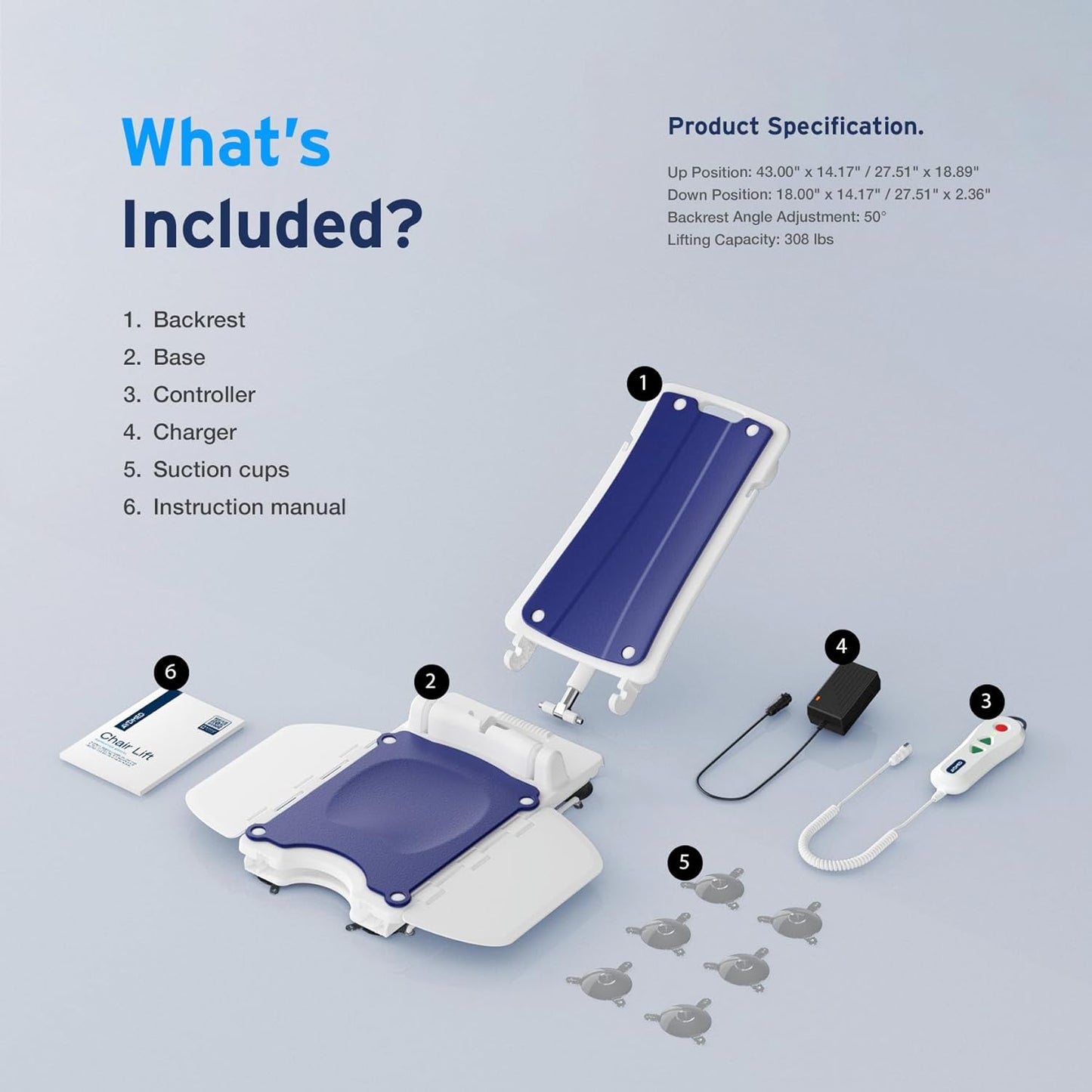 AYDMED 2-in-1 Lift Chair | Portable Cordless Rechargeable Electric Floor & Bath Chair Lift | Strong & Secure Engineering | Advanced Lifting Power with 308 lbs Lift Capacity | Waterproof & Dustproof