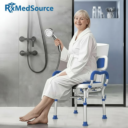 Shower Chair for Inside Shower with Reinforced Crossing Bar, Heavy Duty Shower Seat 500lbs with Padded Arms and Back, Height Adjustable Shower Chair for Elderly and Disabled