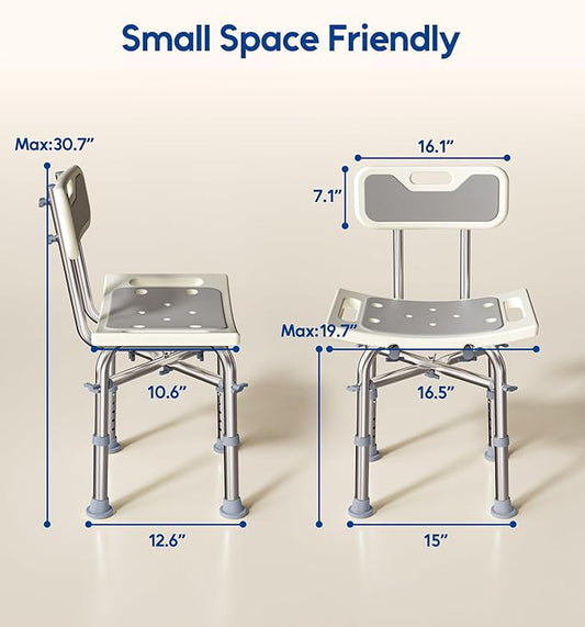 hower Chair with Back for Elderly and Disabled, Shower Seat Bench Stool, Adjustable Height, 350 lbs Capacity