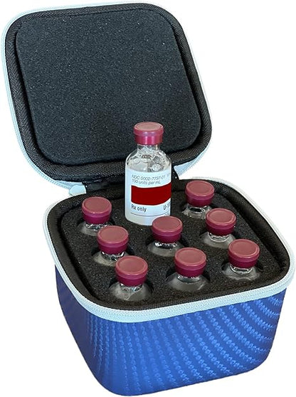 Insulin Fridge Holder Storage Case Organizer - Fits Standard 10ml U-100 Vials - Safe, Snug, Secure Vial Protector (Blue)