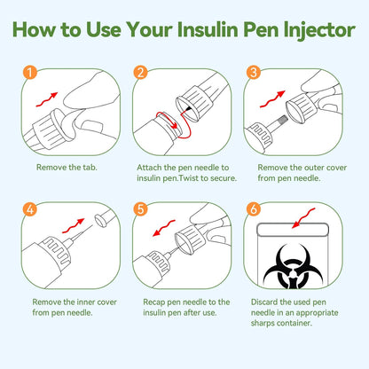 Insulin Pen Needle 32G 4 mm (5/32”), 100 Count, Universal Fit Compatible with Most Pen Injector Device, Ultra-Thin for Comfortable Insulin Injection