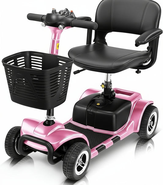 Vive 4 Wheel Mobility Scooter - Electric Powered Wheelchair Device - Compact Heavy Duty Mobile for Travel, Adults, Elderly - Long Range Power Extended Battery with Charger Included (Limited Edition)