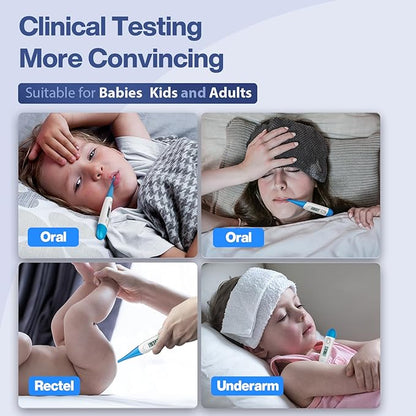 10 Seconds Oral Thermometer for Adults and Kids - Accurate & Safe Rectal Digital Thermometer for Baby with Fever Alarm (Light Blue)