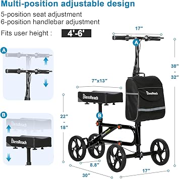 Economy Knee Scooter Steerable Knee Walker for Foot Injuries Compact Crutch Alternative with Dual Braking System