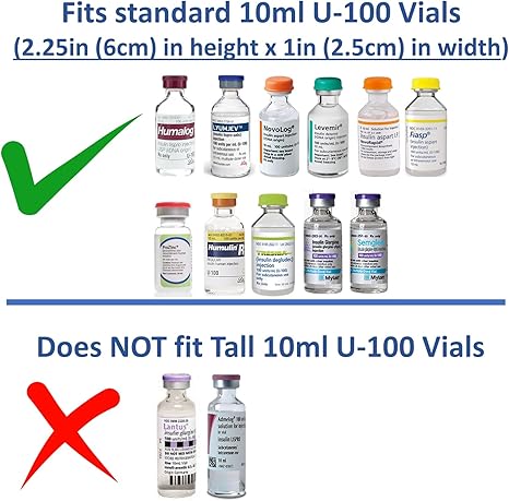 Insulin Fridge Holder Storage Case Organizer - Fits Standard 10ml U-100 Vials - Safe, Snug, Secure Vial Protector (Blue)