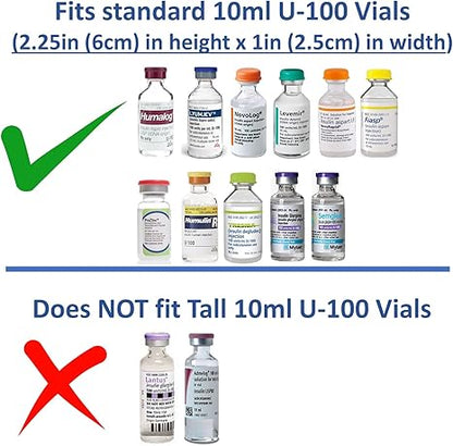 Insulin Fridge Holder Storage Case Organizer - Fits Standard 10ml U-100 Vials - Safe, Snug, Secure Vial Protector (Blue)