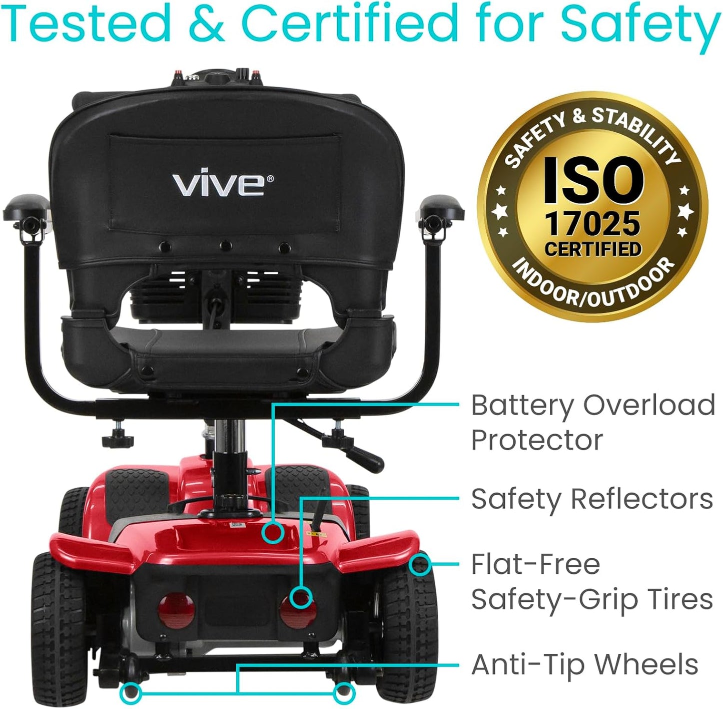 Vive 4 Wheel Mobility Scooter - Electric Powered Wheelchair Device - Compact Heavy Duty Mobile for Travel, Adults, Elderly - Long Range Power Extended Battery with Charger & Basket