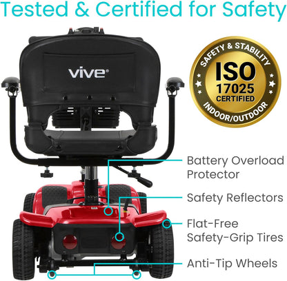 Vive 4 Wheel Mobility Scooter - Electric Powered Wheelchair Device - Compact Heavy Duty Mobile for Travel, Adults, Elderly - Long Range Power Extended Battery with Charger & Basket