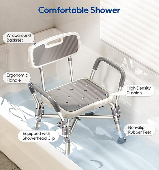 Shower Chair with Arms and Back, 550lbs Heavy Duty, Height Adjustable,- Bathtub Shower Seat Bench Stool for Inside Shower for Elderly & Disabled, Rectangular