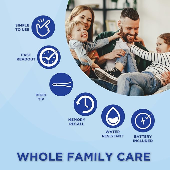 Digital Thermometer | 30-Second Readout | Fever line Indicator | Clinical Rigid Tip | Hygienic Water-Resistant Easy Cleaning