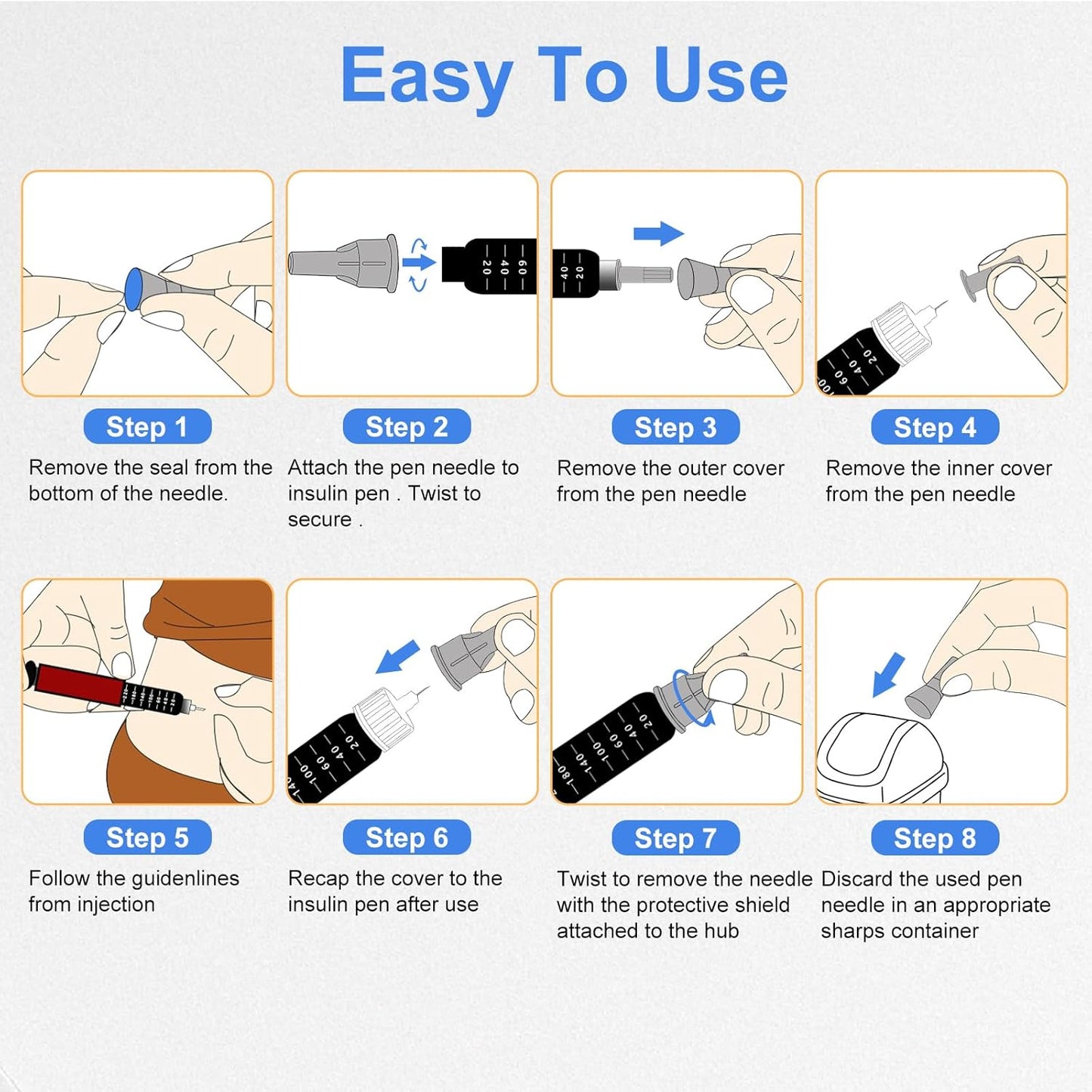 32G 5MM (3/16’’) Insulin Pen Needles, Diabetic Needles for Insulin Injections, 100 Count, Universal Fit, Compatible with Most Pen Injector Device, Super Thin for Diabetes Comfortable Injection