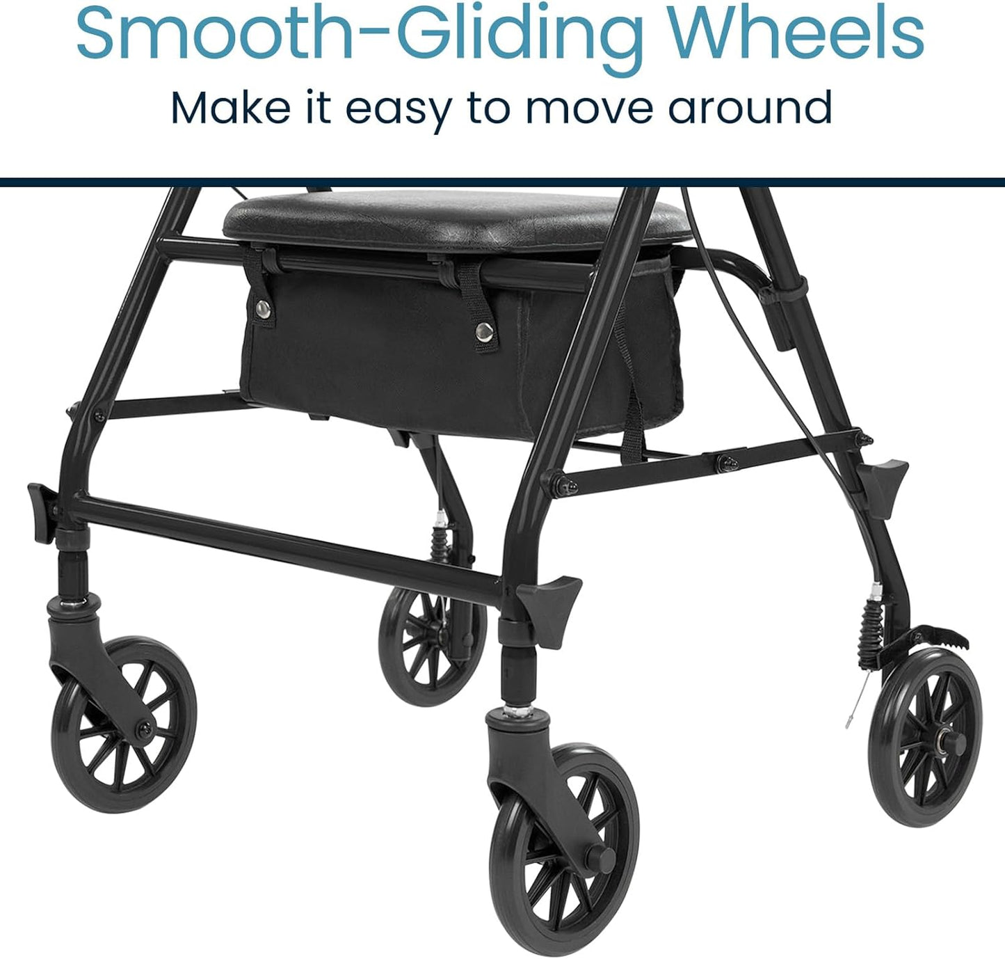 Vive Mobility Steel Rollator Walker with Seat - Foldable, Narrow, Rolling Senior Walker for Small Spaces - 4 Wheel Lightweight Adult Easy Drive with Underseat Storage, Adjustable Height (Black)