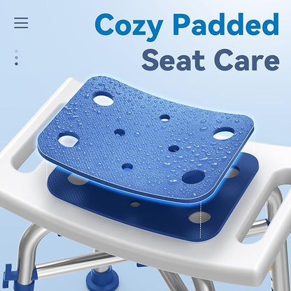 Heavy Duty Shower Chair for Inside Shower, 500lb Weight Capacity, Height-Adjustable Shower Bench with Padded Seat, Shower Stool Suitable for Elderly and Disabled
