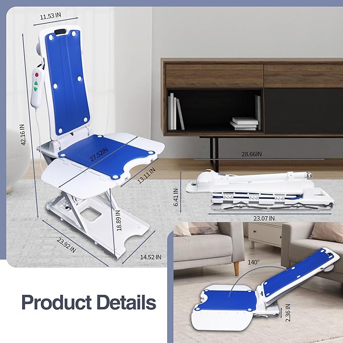 Electric Chair Lift - Lift Elderly from Floor, IPX8 Waterproof Chair Lift with Remote Control, Support Up to 300 LBS, for Elderly & Disabled Fall Assist Device Assistance