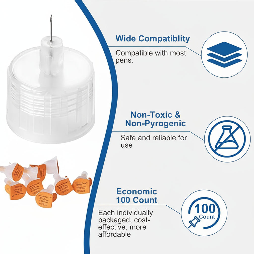 31G 4MM(5/32") Insulin Pen Needles, Diabetic Needles for Insulin Injections, 100 Count, Universal Fit, Compatible with Most Pen Injector Device, Super Thin for Diabetes Comfortable Injection