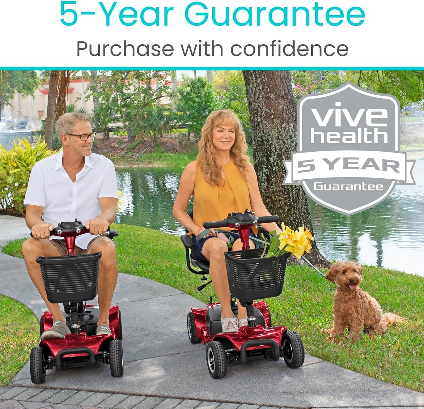Vive 4 Wheel Mobility Scooter - Electric Powered Wheelchair Device - Compact Heavy Duty Mobile for Travel, Adults, Elderly - Long Range Power Extended Battery with Charger & Basket