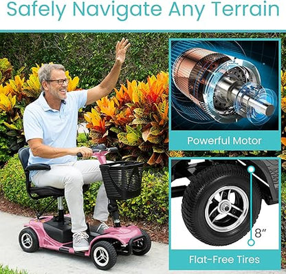 Vive 4 Wheel Mobility Scooter - Electric Powered Wheelchair Device - Compact Heavy Duty Mobile for Travel, Adults, Elderly - Long Range Power Extended Battery with Charger Included (Limited Edition)