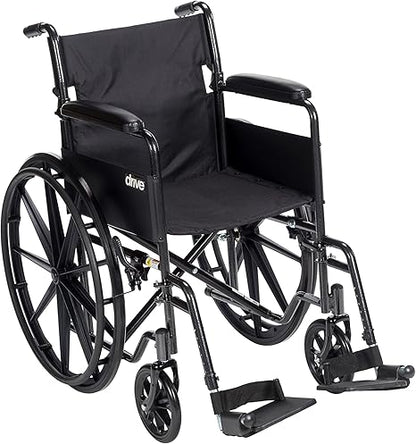 Folding Transport Wheelchair with Full Arms and Removable Swing-Away Footrest, Black