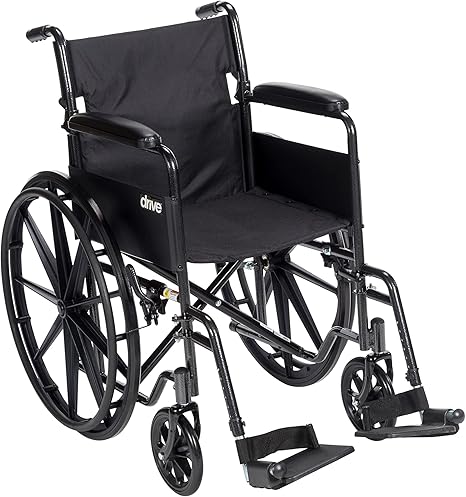 Folding Transport Wheelchair with Full Arms and Removable Swing-Away Footrest, Black