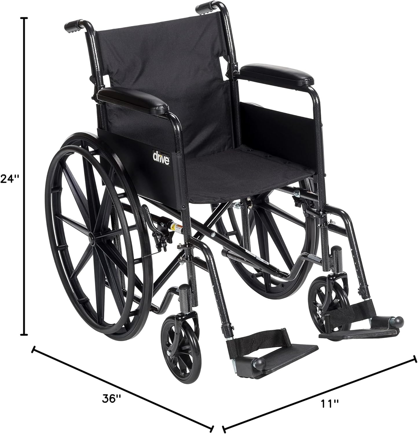 Folding Transport Wheelchair with Full Arms and Removable Swing-Away Footrest, Black