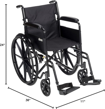 Folding Transport Wheelchair with Full Arms and Removable Swing-Away Footrest, Black