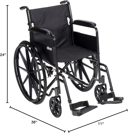 Folding Transport Wheelchair with Full Arms and Removable Swing-Away Footrest, Black