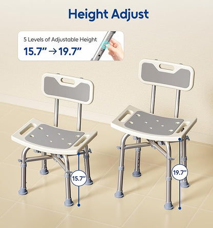 hower Chair with Back for Elderly and Disabled, Shower Seat Bench Stool, Adjustable Height, 350 lbs Capacity