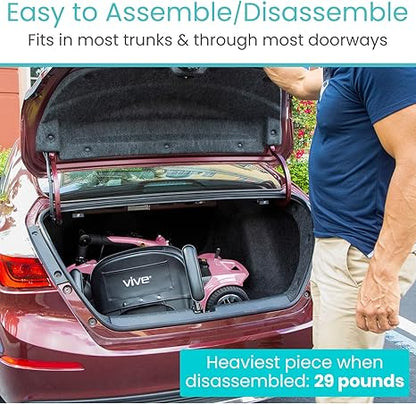 Vive 4 Wheel Mobility Scooter - Electric Powered Wheelchair Device - Compact Heavy Duty Mobile for Travel, Adults, Elderly - Long Range Power Extended Battery with Charger Included (Limited Edition)