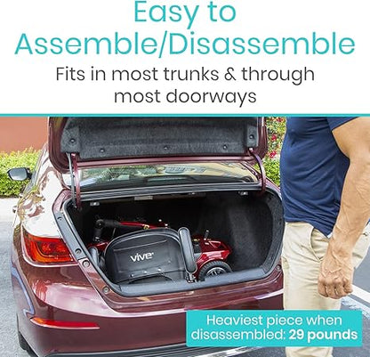 Vive 4 Wheel Mobility Scooter - Electric Powered Wheelchair Device - Compact Heavy Duty Mobile for Travel, Adults, Elderly - Long Range Power Extended Battery with Charger & Basket