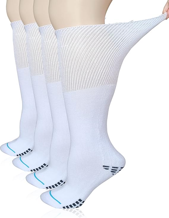 Extra Width Socks For Bariatric Diabetic For Men Women, Cast Lymphedema Socks for Swollen Foot Ankle 2 Pairs-White