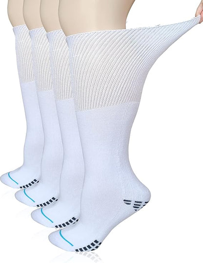Extra Width Socks For Bariatric Diabetic For Men Women, Cast Lymphedema Socks for Swollen Foot Ankle 2 Pairs-White