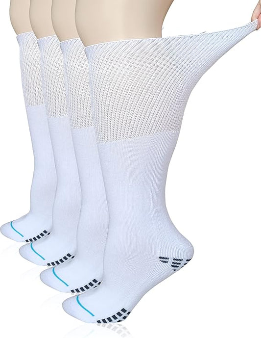 Extra Width Socks For Bariatric Diabetic For Men Women, Cast Lymphedema Socks for Swollen Foot Ankle 2 Pairs-White