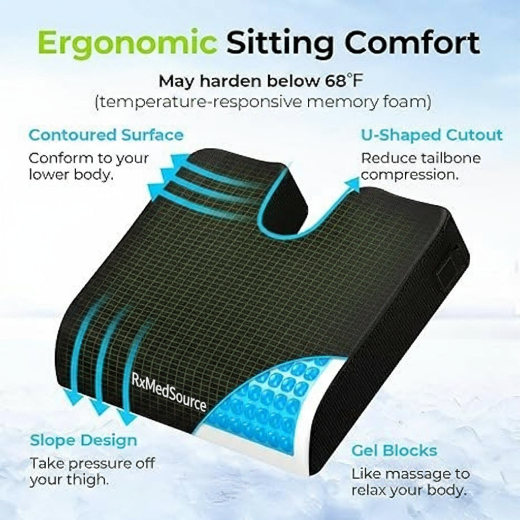 el Wheelchair Seat Cushion, Relieve Sciatica, Back, Coccyx, Pressure Sore and Ulcer Pain, Refreshing Ergonomic Chair Cushion with Waterproof Silk Fabric, Anti-Slip Cover