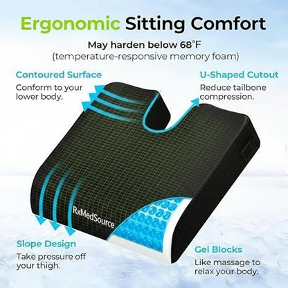 el Wheelchair Seat Cushion, Relieve Sciatica, Back, Coccyx, Pressure Sore and Ulcer Pain, Refreshing Ergonomic Chair Cushion with Waterproof Silk Fabric, Anti-Slip Cover