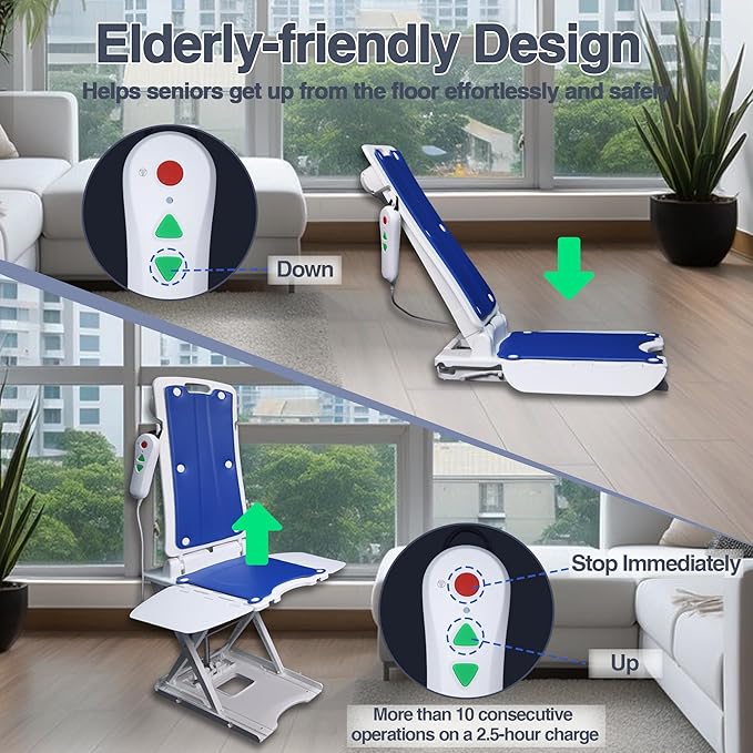 Electric Chair Lift - Lift Elderly from Floor, IPX8 Waterproof Chair Lift with Remote Control, Support Up to 300 LBS, for Elderly & Disabled Fall Assist Device Assistance