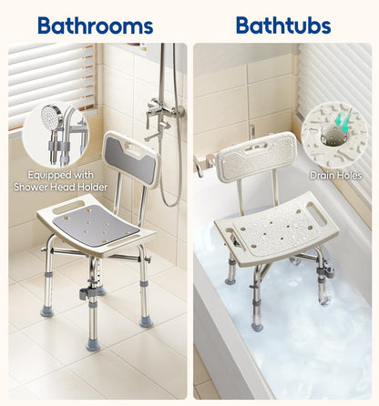 hower Chair with Back for Elderly and Disabled, Shower Seat Bench Stool, Adjustable Height, 350 lbs Capacity