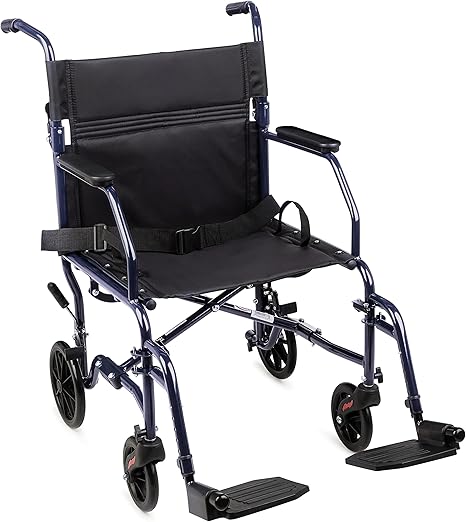 Wheelchair With 19 inch Seat, Folding Transport Chair with Foot Rests, Foldable Lightweight Wheelchair Foldable for Storage and Travel
