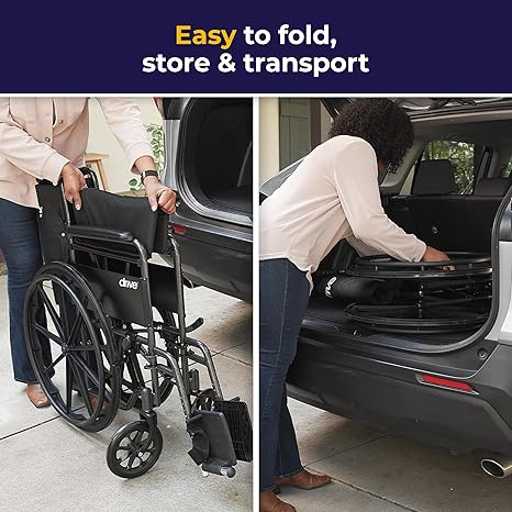 Folding Transport Wheelchair with Full Arms and Removable Swing-Away Footrest, Black