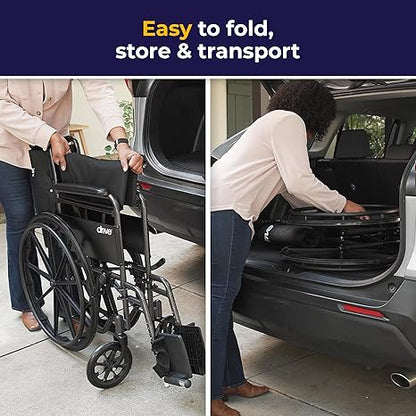 Folding Transport Wheelchair with Full Arms and Removable Swing-Away Footrest, Black