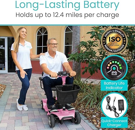 Vive 4 Wheel Mobility Scooter - Electric Powered Wheelchair Device - Compact Heavy Duty Mobile for Travel, Adults, Elderly - Long Range Power Extended Battery with Charger Included (Limited Edition)